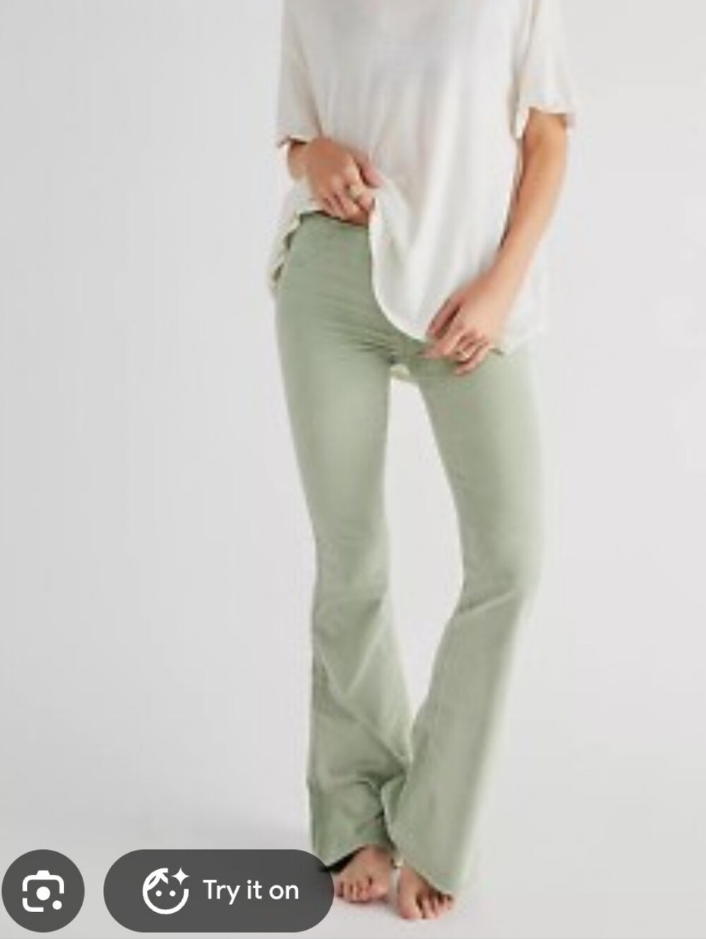 We The Free - free People Corduroy Blue Sage Flare Women's Pants Boho Western